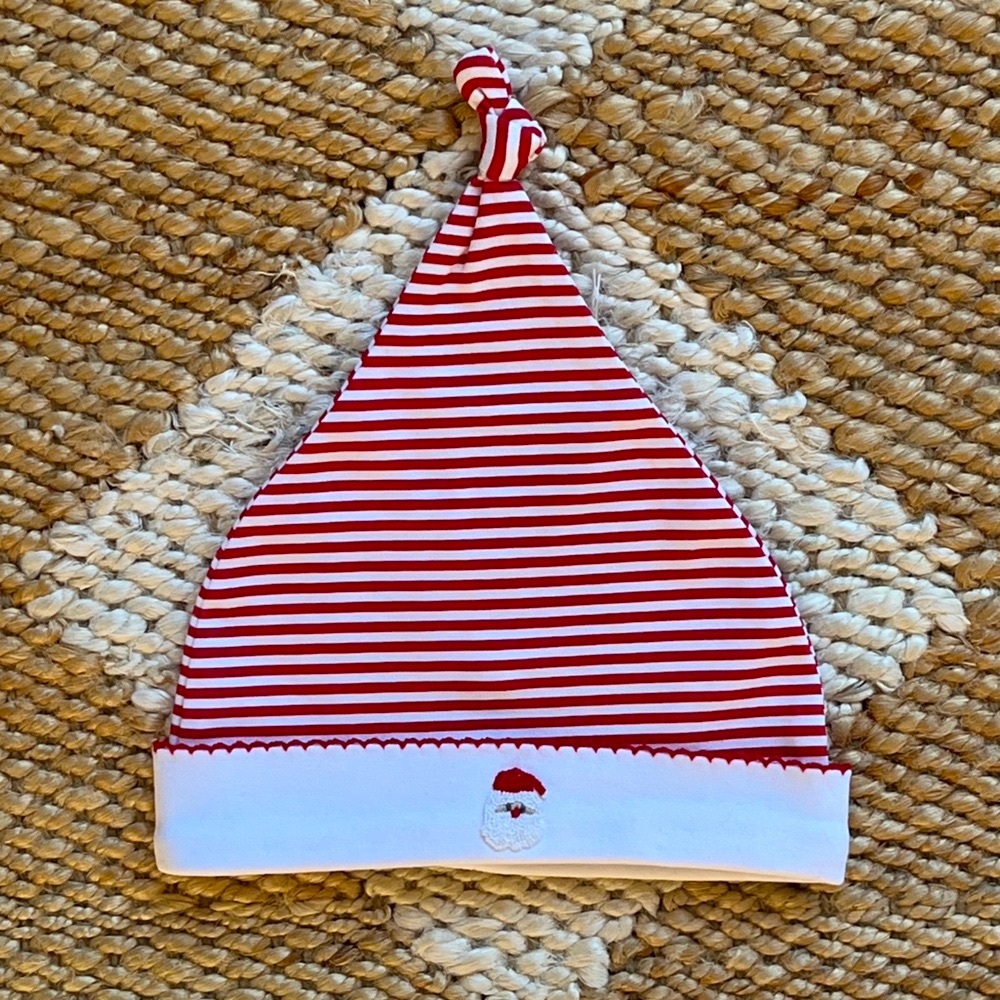 Mud Pie Red & White Striped Embroidered Santa Stocking Cap - Size 0-3 Months